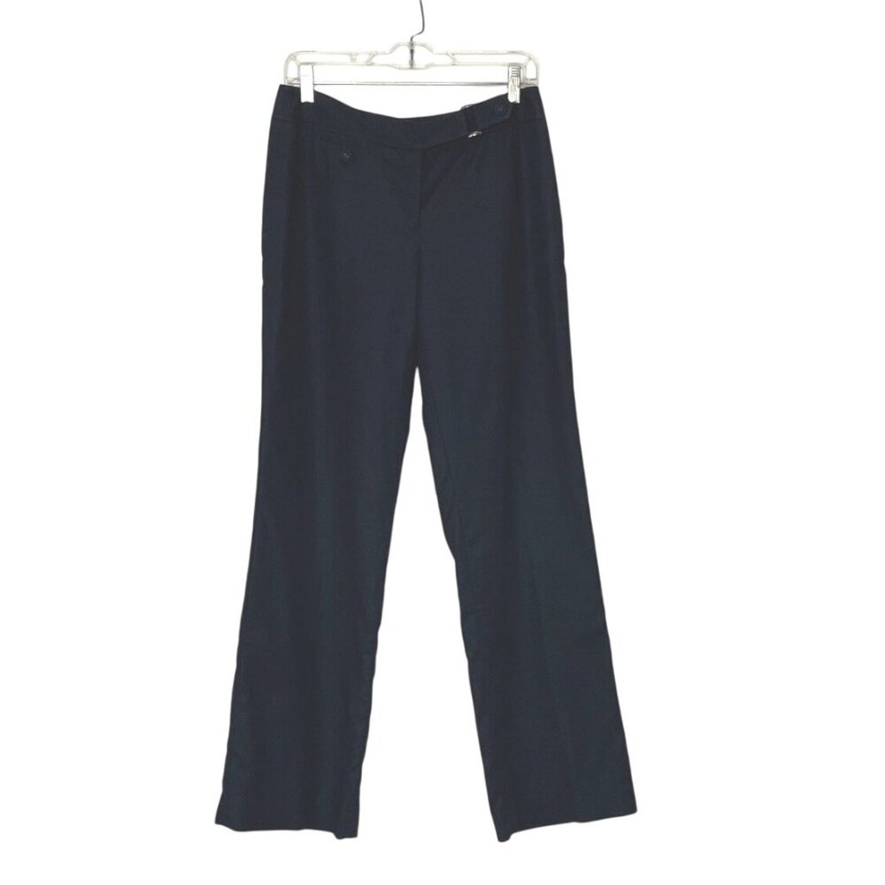 Ann Taylor Women's Black Margo Lined Wide Leg Dress Pants Size 4 Buckle Detail